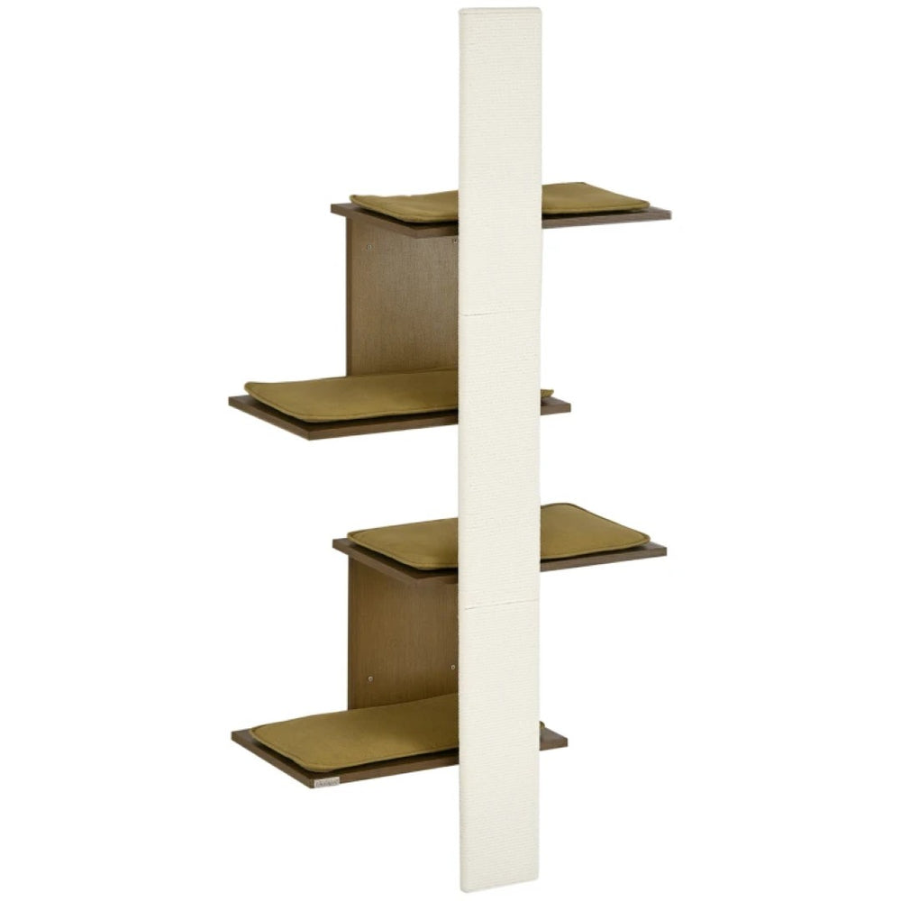 English Elm 4-layer Wall Mounted Cat Tree Shelves with Sisal Post Plush Perches Space Saving T3971P437742
