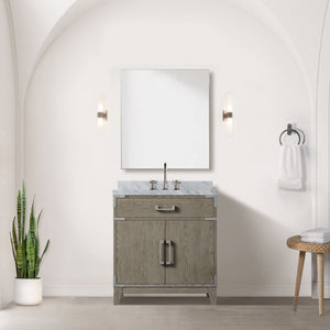 English Elm Grey Oak 30" Single Bath Vanity Set With Carrara Marble Top, 28" Mirror & Chrome Faucet Included B2731S02005