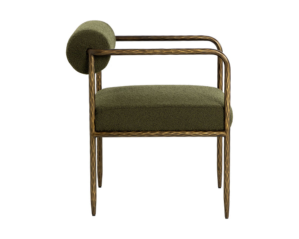 Sunpan Ajani Dining Armchair - Hand-hammered Iron Frame With Charcoal Leather For Stylish Comfort Green Fabric 111806