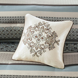 English Elm 7 Piece Comforter Set - Luxurious Blue Cal King Ensemble With Geometric & Damask Prints, Easy Care B03597163