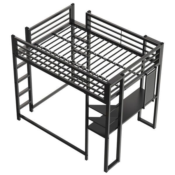 English Elm Loft Bed With Desk And Storage, Full Size Metal Frame For Teens, Stylish Space-Saving Design W2904S00003