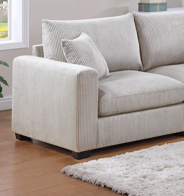 English Elm Classic Corduroy 2pc Sofa Set with Loveseat, Square Arms, Plush Cushions & 2 Throw Pillows - Cozy Modern Appeal Ivory 36 L x 25 W x 28 H B011S01299