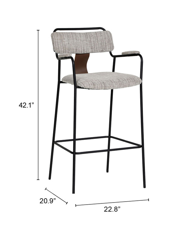 Zuo Modern Couva Barstool Set Of 2 - Stylish Gray Tweed Seating With Arms For Modern Home & Hospitality Decor Gray 100% Polyester,100% Polyurethane,Steel,Plywood 110937-zuo-modern