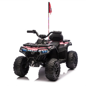 English Elm 24v Kids Electric Ride-on Atv with Dual Motors Bluetooth Led Lights and Flag Poles Pink W1578P305896