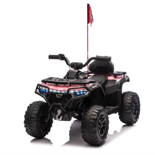 English Elm 24v Kids Electric Ride-on Atv with Dual Motors Bluetooth Led Lights and Flag Poles Pink W1578P305896