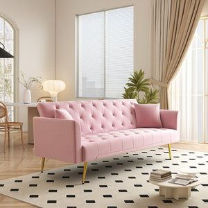 English Elm Modern Tufted Velvet Sleeper Sofa Retro Style Convertible Fold Flat for Compact Spaces Pink W2353P399455