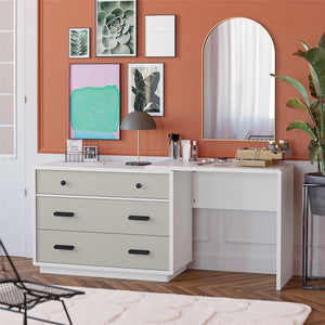English Elm Valencia 3 Drawer Dresser Desk with Matte Black Hardware for Modern Bedroom Storage B2733S00010