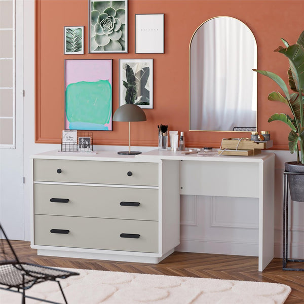 English Elm Valencia 3 Drawer Dresser Desk with Matte Black Hardware for Modern Bedroom Storage B2733S00010
