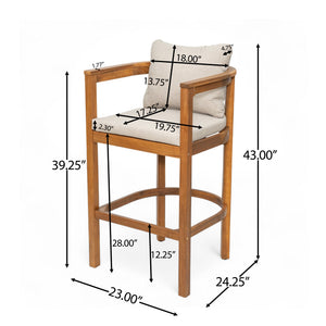 English Elm Christopher Knight Home® - Abaco Acacia Outdoor Barstool Set of 2 with Removable Gray Cushions, Rustic Curved Back Support Teak+ Beige N775P294071T