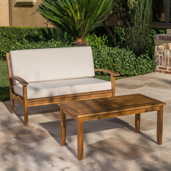 English Elm Christopher Knight Home® - 4-Person Outdoor Seating Group: Stylish Acacia Wood Set With Cushions For Patios & Balconies 57973.00BEI-2_57972.00SETBEI