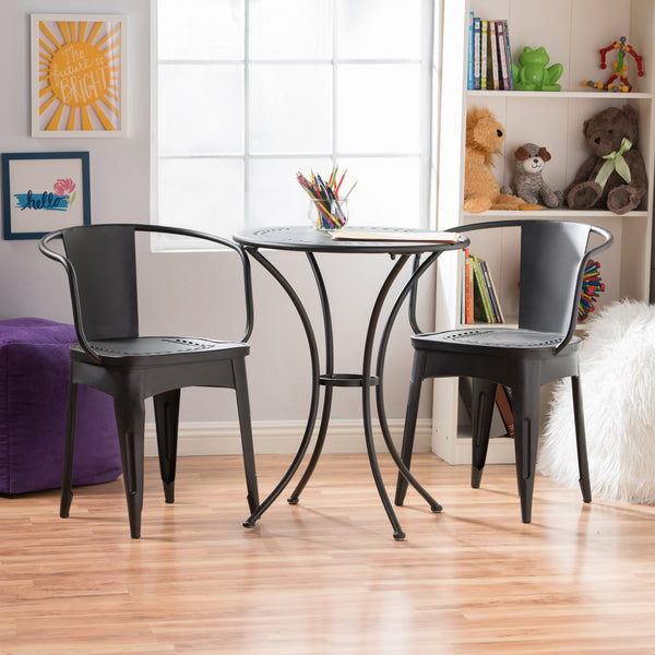 English Elm Christopher Knight Home® - LOURDES 3 PC KD METAL SET Bistro Patio 3-Piece Cast Iron Table & 2 Stackable Cafe Chairs, Weatherproof Elegance Black 56559.00BLK