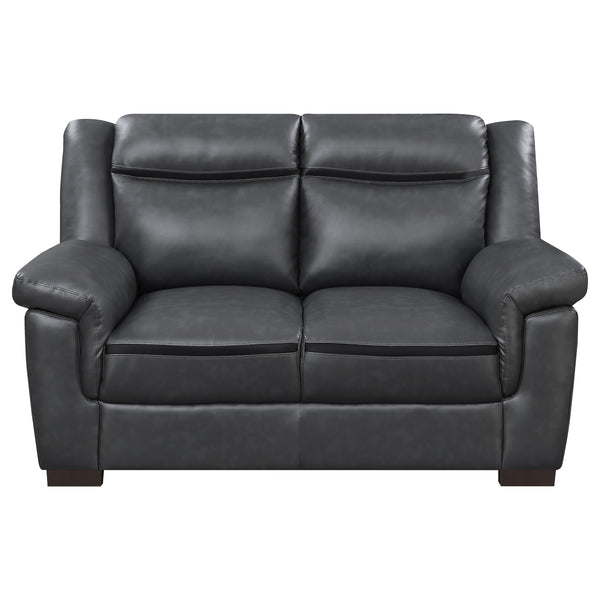 English Elm Jacob Grey Contemporary Faux Leather Loveseat — Compact Modern 2-Seater with Pillow Top Arms, Grey Upholstery, Sleek Design B062P357775