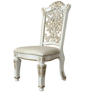 English Elm Ivory Floral Nailhead Side Chair Set of 2 — PU Upholstered Comfort, Antique Pearl Wood Trim Elegance B062P209285