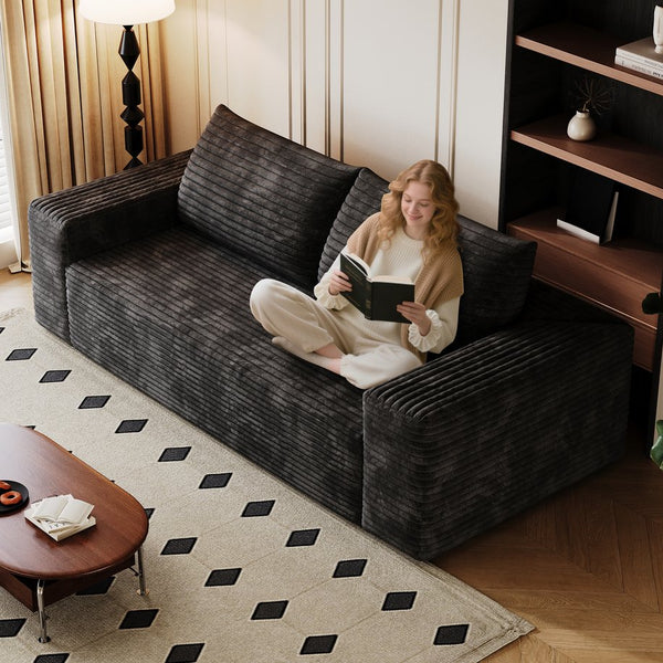 English Elm 71" Corduroy 3-Seater Sofa Deep Seat Loveseat No Assembly High-Density Foam 600lb Support Black W2824P321230