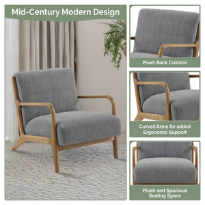 JLA Home INK+IVY - Mid-Century solid wood accent armchair with plush upholstery, ergonomic curved arms and timeless minimalist style Grey II100-0435