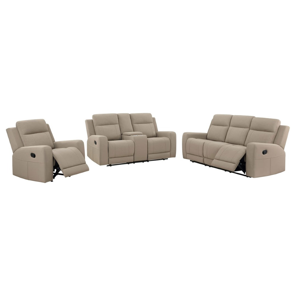 English Elm Slater Faux Leather Reclining Sofa Set with Console Cupholders for Media Rooms B062S01806