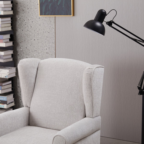 English Elm Coffee Table & Armchair Set with Vintage Roman Column Legs, Breathable Fabric, Solid Rubberwood Craftsmanship Beige W2989P339991