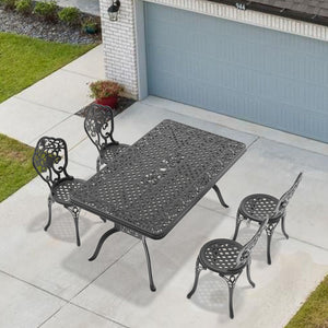 English Elm 5-Piece All-Weather Cast Aluminum Dining Set - Stylish Black Frame For Perfect Outdoor Gatherings W1710S00237