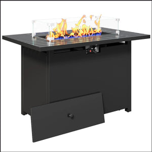 English Elm 43”width Outdoor Rectangular Propane Fire Pit Table with Iron Frame and Glass Shield B082P454964