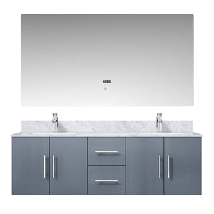 English Elm Dark Grey Double Bath Vanity Set With Carrara Marble Top, Chrome Faucet & 60" Led Mirror - Luxurious Style B2731S00987