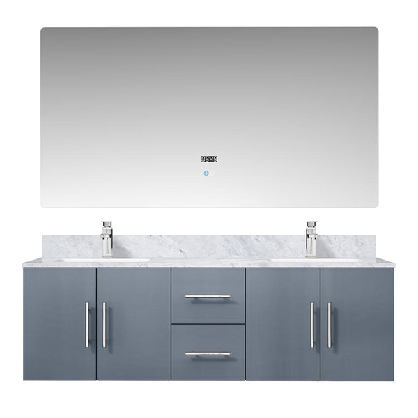 English Elm Dark Grey Double Bath Vanity Set With Carrara Marble Top, Chrome Faucet & 60" Led Mirror - Luxurious Style B2731S00987