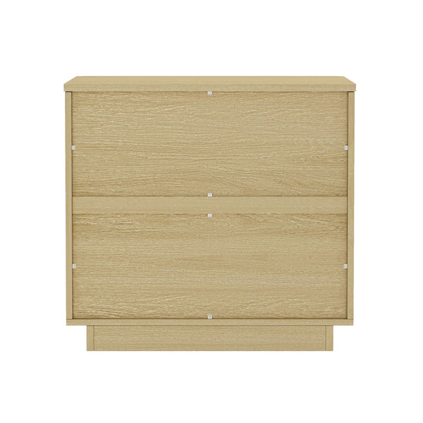 English Elm Payton 26" Nightstand Natural Oak with 3 Drawers, Rounded Corners, Metal Glam Handles, Pedestal Base B365P398195