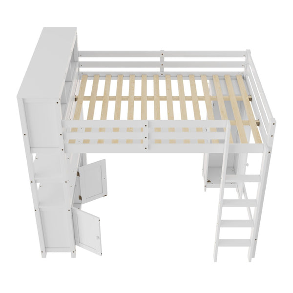 English Elm Full Size Pine Loft Bed House Frame with Slide Bookshelves and Moon Star Rails W1580S00162
