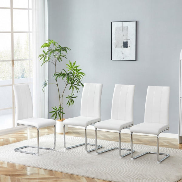 English Elm 4-pack Pu High-back Dining Chairs with Powder-coated Metal Legs for Modern Kitchens White W3875P372869