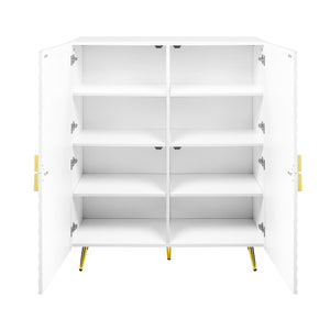 English Elm Gaines White High Gloss Accent Cabinet with Wave Design, Metal Legs, 4 Doors & Adjustable Shelves B2726P251796