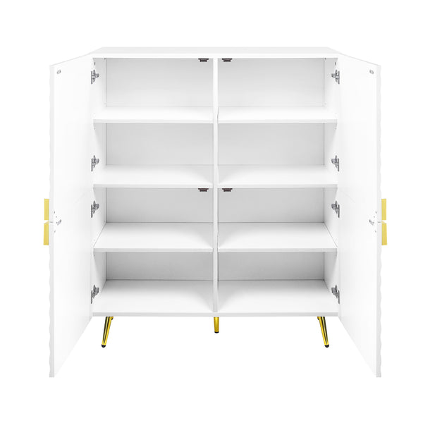 English Elm Gaines White High Gloss Accent Cabinet with Wave Design, Metal Legs, 4 Doors & Adjustable Shelves B2726P251796