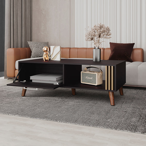 English Elm Barrville Coffee table with lift-up storage, slatted black & light oak finish, sturdy angled legs B092P269898