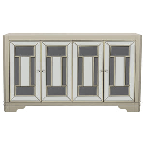 English Elm Adriane Glam Champagne 4-Door Accent Cabinet with Smoked Mirror, Silver Trim & Crystal Knobs B062P353473