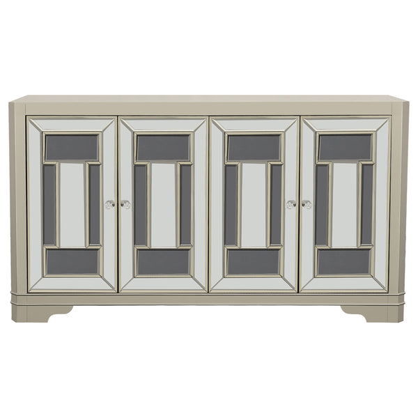 English Elm Adriane Glam Champagne 4-Door Accent Cabinet with Smoked Mirror, Silver Trim & Crystal Knobs B062P353473
