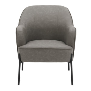 English Elm Daniella Modern Accent Chair with Bucket Seat and Metal Legs, Faux Leather Upholstery Comfortably Stylish Grey B202P223486
