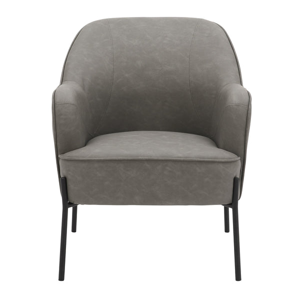 English Elm Daniella Modern Accent Chair with Bucket Seat and Metal Legs, Faux Leather Upholstery Comfortably Stylish Grey B202P223486