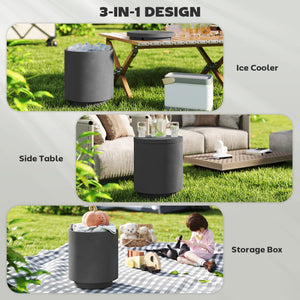 English Elm Homcom Outdoor Concrete Look Cooler Side Table with Stainless Steel Ice Bucket Patio W2225P485631