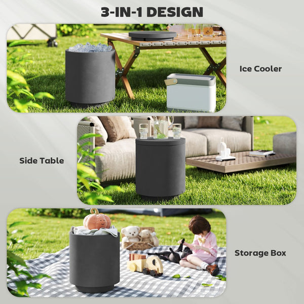 English Elm Homcom Outdoor Concrete Look Cooler Side Table with Stainless Steel Ice Bucket Patio W2225P485631