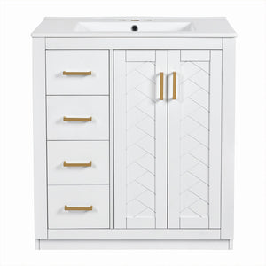 English Elm 60'' Bathroom Vanity Set With Soft-Close Drawers, Elegant Ceramic Sink & Ample Storage Space N710SS00002K