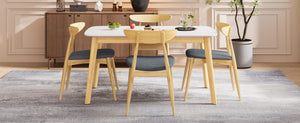 English Elm 5-piece Mid-century Rubberwood Dining Set with Upholstered Chairs for Kitchen or Room Natural+Grey,White Oak N759S003002L