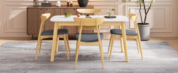 English Elm 5-piece Mid-century Rubberwood Dining Set with Upholstered Chairs for Kitchen or Room Natural+Grey,White Oak N759S003002L