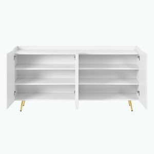 English Elm ON-TREND Luxurious Modern Shoe Cabinet with Gold Accents and 4 Adjustable Shelves for Versatile Storage White N721P191139K