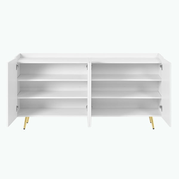 English Elm ON-TREND Luxurious Modern Shoe Cabinet with Gold Accents and 4 Adjustable Shelves for Versatile Storage White N721P191139K