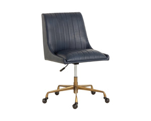 Sunpan HALDEN Office Chair - Retro-Modern Faux Leather Design with Rustic Bronze Frame for Dining Spaces Blue 112255