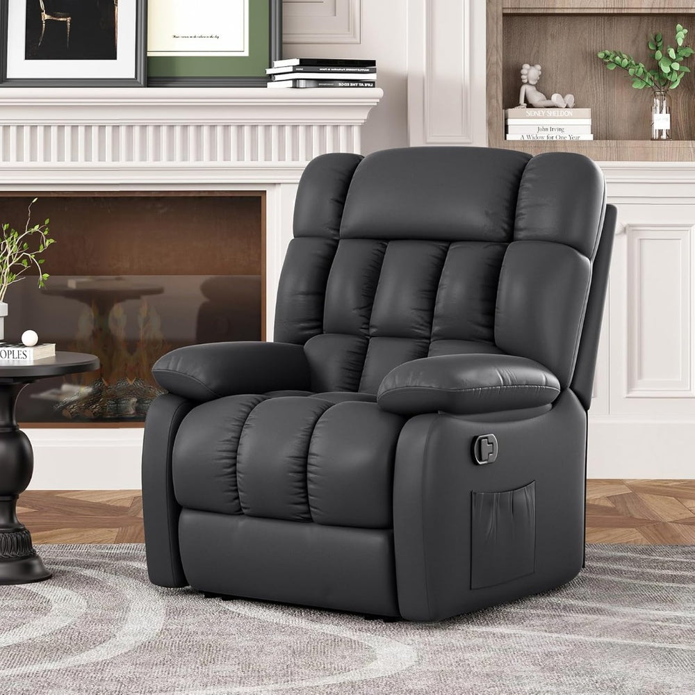 English Elm Recliner Rocker Chair Upholstered with Side Pocket and Footrest for Living Room T3623P438644