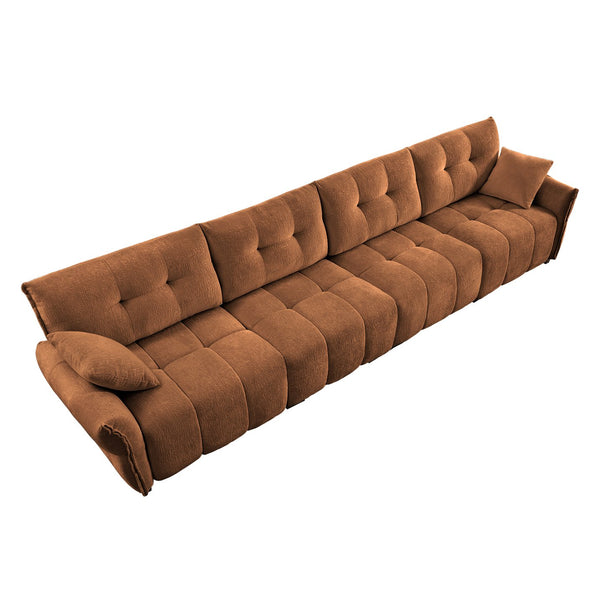 English Elm Modern Luxurious 4-Seater Sofa with Solid Wood Frame, Plush Chenille Upholstery, Durable High-Resilience Cushions for Living Room Comfort and Stylish Lounges Burnt Orange W714S01176