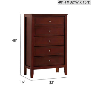 English Elm Daniel Assembled 5-Drawer Chest with English Dovetail Drawers, Metal Hardware & Solid Wood Frame Cherry 51 L x 34 W x 18 H B078P400741