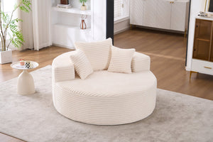 English Elm Accent Round Swivel Lounge Chair Corduroy Upholstered Oversized Seat for Bedroom or Living Room Beige W1752P422113