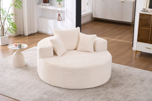 English Elm Accent Round Swivel Lounge Chair Corduroy Upholstered Oversized Seat for Bedroom or Living Room Beige W1752P422113
