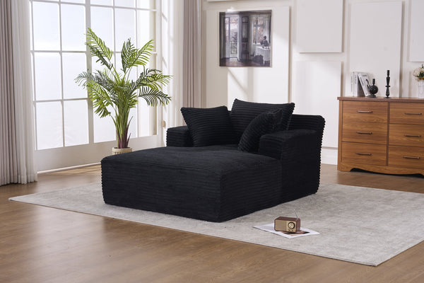 English Elm Oversized Corduroy Chaise Longue Sofa Bed — Modern Deep Seat Sleeper with Armrests & Pillows, Black W1752P282660