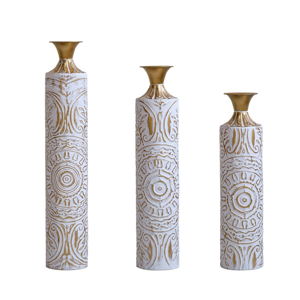 English Elm Floor Metal Vases Set Of 3 - Modern White & Gold Decorative Vases For Home Décor, 24In To 33.5In W2796P237518